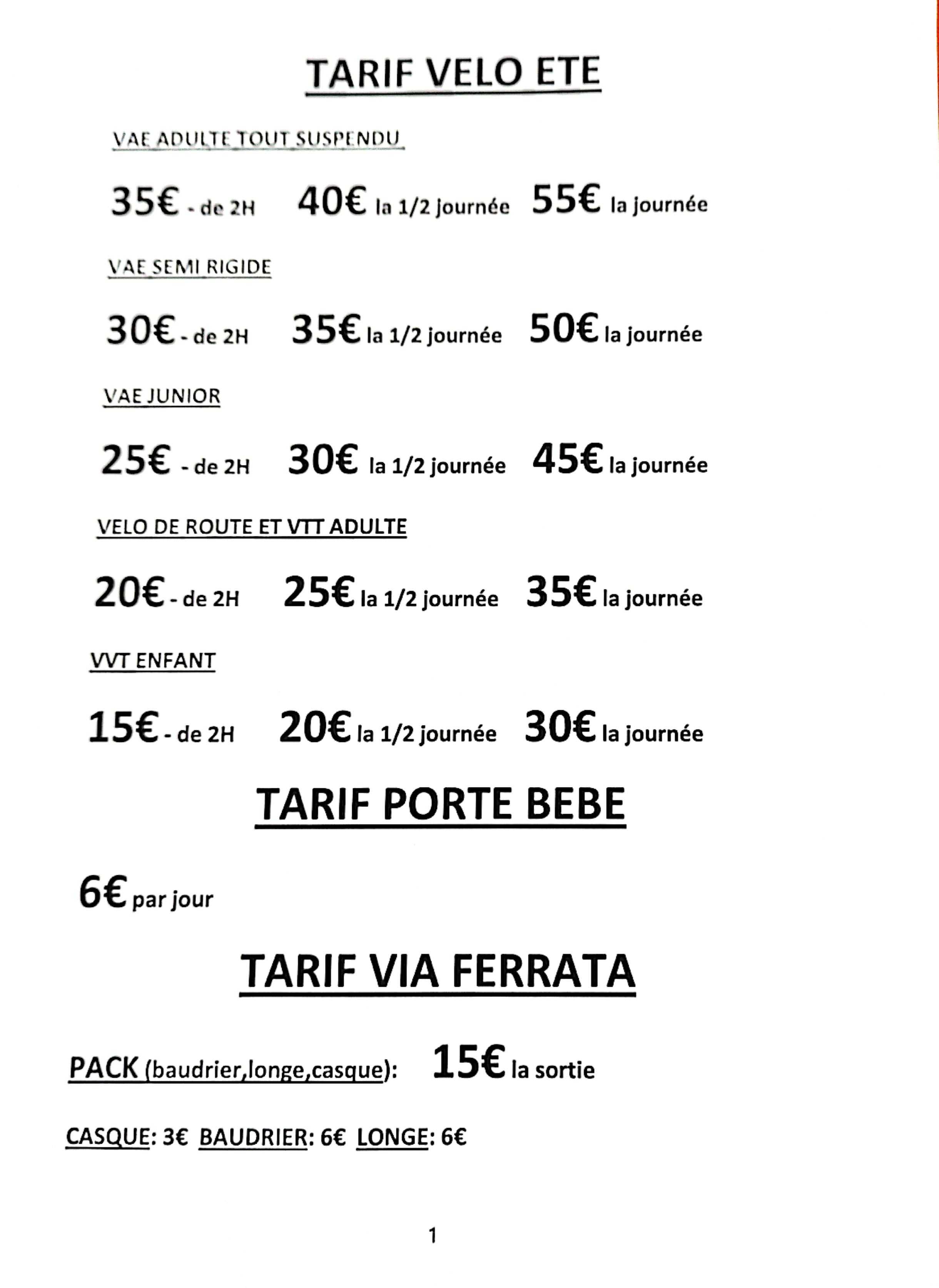 tarifs été 25